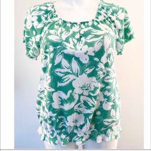 Karen Scott tropical floral short sleeve top XL